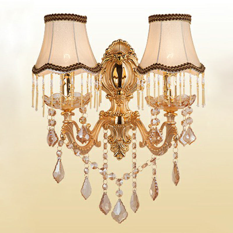 Avelena | Victorian Kerzenwand-Sconces Beleuchtung Metall Wandmontage Licht mit Schirm und Kristall Dekor