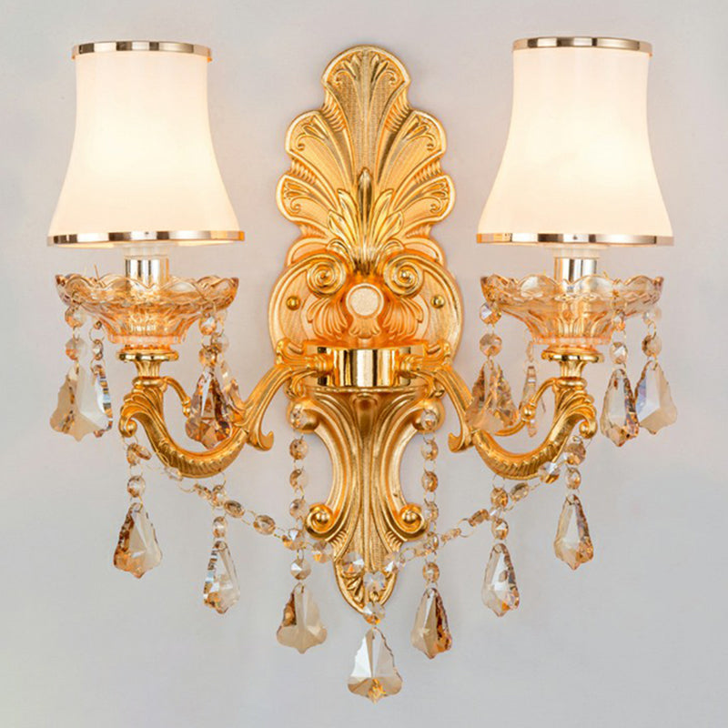 Avelena | Victorian Kerzenwand-Sconces Beleuchtung Metall Wandmontage Licht mit Schirm und Kristall Dekor