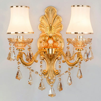 Avelena | Victorian Kerzenwand-Sconces Beleuchtung Metall Wandmontage Licht mit Schirm und Kristall Dekor