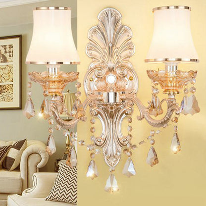 Avelena | Victorian Kerzenwand-Sconces Beleuchtung Metall Wandmontage Licht mit Schirm und Kristall Dekor