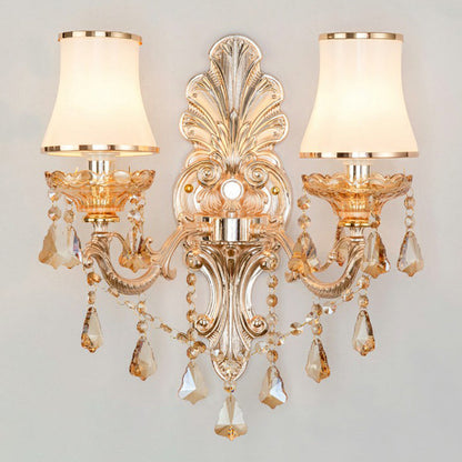 Avelena | Victorian Kerzenwand-Sconces Beleuchtung Metall Wandmontage Licht mit Schirm und Kristall Dekor