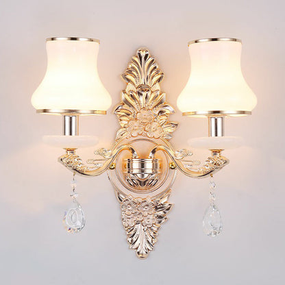Avelena | Victorian Kerzenwand-Sconces Beleuchtung Metall Wandmontage Licht mit Schirm und Kristall Dekor