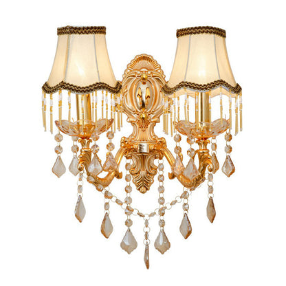 Avelena | Victorian Kerzenwand-Sconces Beleuchtung Metall Wandmontage Licht mit Schirm und Kristall Dekor