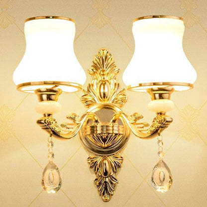 Avelena | Victorian Kerzenwand-Sconces Beleuchtung Metall Wandmontage Licht mit Schirm und Kristall Dekor