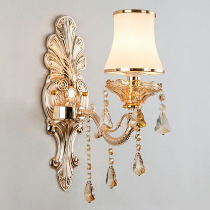 Avelena | Victorian Kerzenwand-Sconces Beleuchtung Metall Wandmontage Licht mit Schirm und Kristall Dekor
