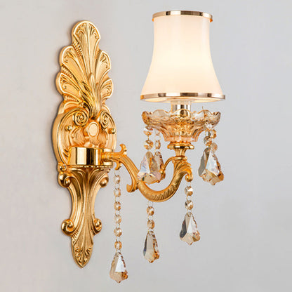 Avelena | Victorian Kerzenwand-Sconces Beleuchtung Metall Wandmontage Licht mit Schirm und Kristall Dekor