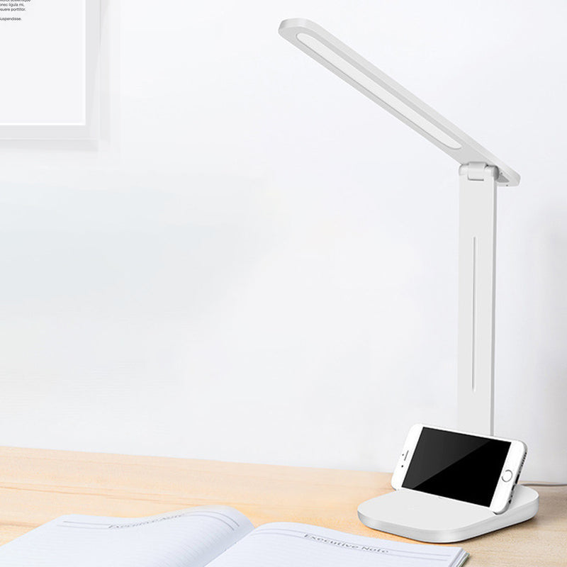 Avelena | Weiß Rechteckiger Schirm Anpassbare Schreibtischlampe Moderner Stil Kunststoff Schreibtischlicht mit Telefonhalter