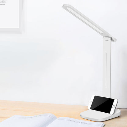 Avelena | Weiß Rechteckiger Schirm Anpassbare Schreibtischlampe Moderner Stil Kunststoff Schreibtischlicht mit Telefonhalter