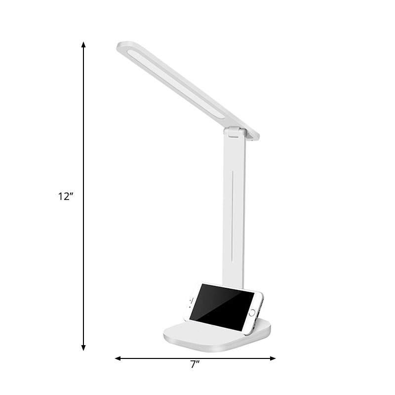 Avelena | Weiß Rechteckiger Schirm Anpassbare Schreibtischlampe Moderner Stil Kunststoff Schreibtischlicht mit Telefonhalter