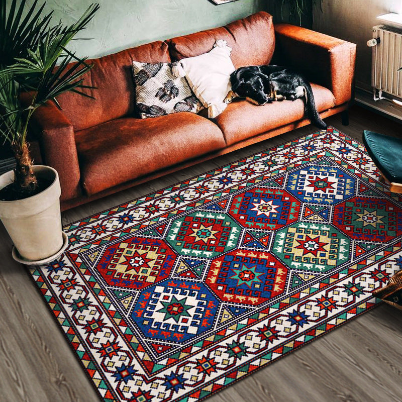 Avelena | Multi Color Geometric Print Teppich Baumwollmischung Persischer Bereich Teppich Rutschfeste Rückenseite Pflegeleicht Indoor Teppich für das Wohnzimmer