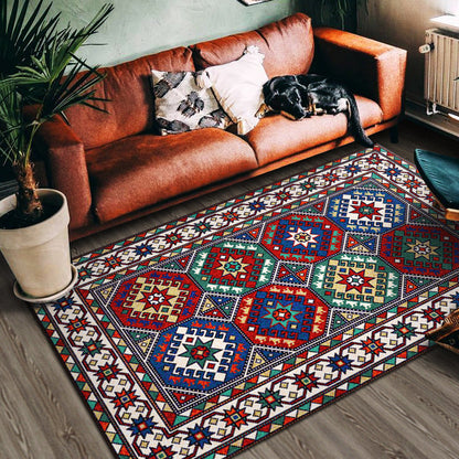 Avelena | Multi Color Geometric Print Teppich Baumwollmischung Persischer Bereich Teppich Rutschfeste Rückenseite Pflegeleicht Indoor Teppich für das Wohnzimmer