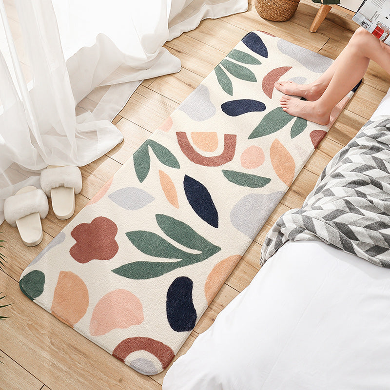 Avelena | Mehrfarbiger Pflanzenprint-Teppich aus Lammwolle Nordic Design Bereichsteppich mit Rutschfester Unterseite Tierschonend Innen Teppich für Schlafzimmer