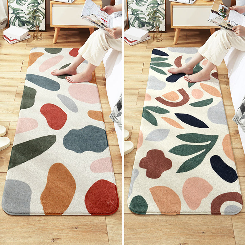 Avelena | Mehrfarbiger Pflanzenprint-Teppich aus Lammwolle Nordic Design Bereichsteppich mit Rutschfester Unterseite Tierschonend Innen Teppich für Schlafzimmer