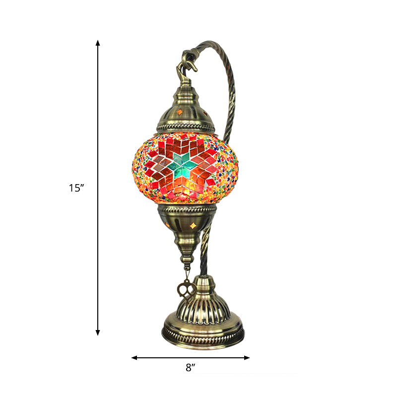 Avelena | Messing Armierte Aufgabe Lampe Antikes Metall 1 Glühbirne Tischlicht mit Kugelfarbigem Glasschirm