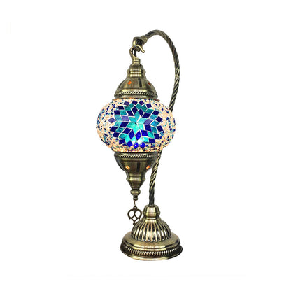 Avelena | Messing Armierte Aufgabe Lampe Antikes Metall 1 Glühbirne Tischlicht mit Kugelfarbigem Glasschirm
