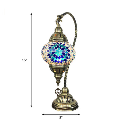Avelena | Messing Armierte Aufgabe Lampe Antikes Metall 1 Glühbirne Tischlicht mit Kugelfarbigem Glasschirm