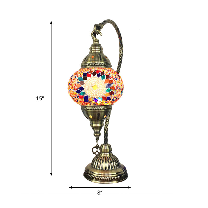 Avelena | Messing Armierte Aufgabe Lampe Antikes Metall 1 Glühbirne Tischlicht mit Kugelfarbigem Glasschirm