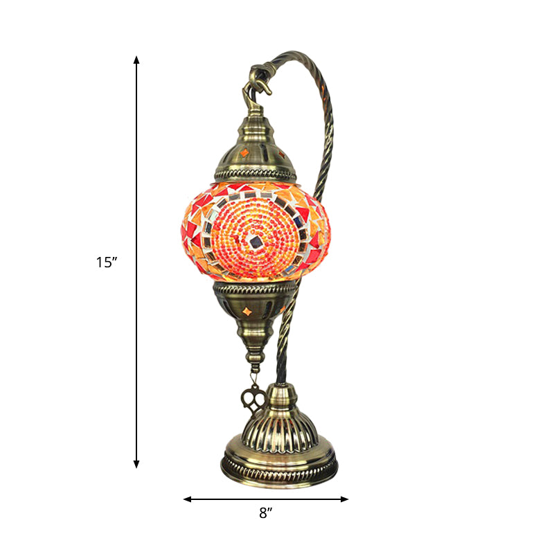 Avelena | Messing Armierte Aufgabe Lampe Antikes Metall 1 Glühbirne Tischlicht mit Kugelfarbigem Glasschirm