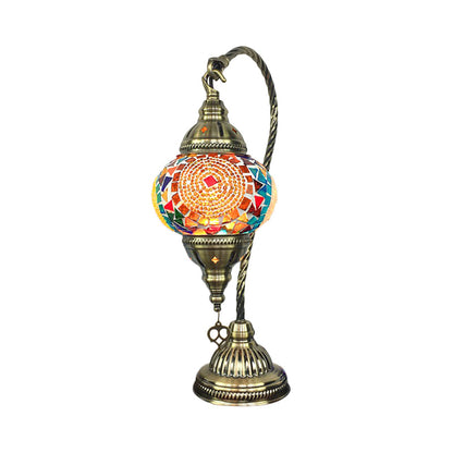 Avelena | Messing Armierte Aufgabe Lampe Antikes Metall 1 Glühbirne Tischlicht mit Kugelfarbigem Glasschirm