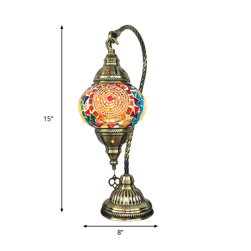 Avelena | Messing Armierte Aufgabe Lampe Antikes Metall 1 Glühbirne Tischlicht mit Kugelfarbigem Glasschirm