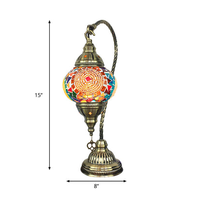Avelena | Messing Armierte Aufgabe Lampe Antikes Metall 1 Glühbirne Tischlicht mit Kugelfarbigem Glasschirm