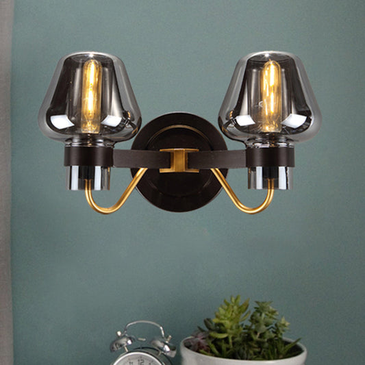 Avelena | 2-Lampe Wandbeleuchtung mit Pilzschirm Rauchglas Moderne Schlafzimmer Wandleuchte Beleuchtungseinrichtung