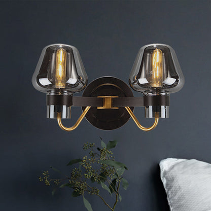 Avelena | 2-Lampe Wandbeleuchtung mit Pilzschirm Rauchglas Moderne Schlafzimmer Wandleuchte Beleuchtungseinrichtung