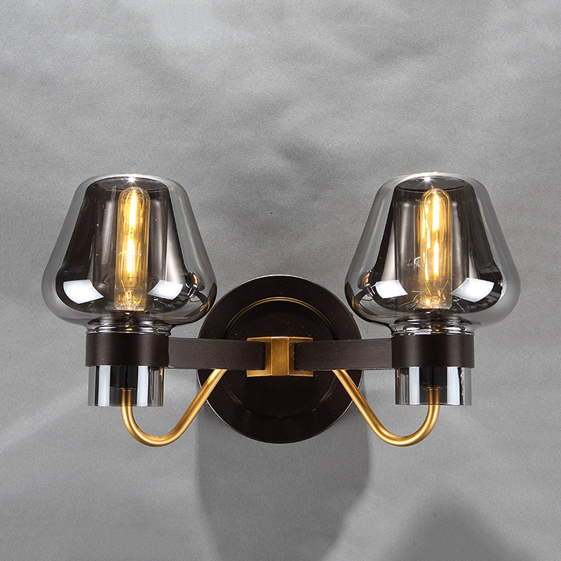 Avelena | 2-Lampe Wandbeleuchtung mit Pilzschirm Rauchglas Moderne Schlafzimmer Wandleuchte Beleuchtungseinrichtung
