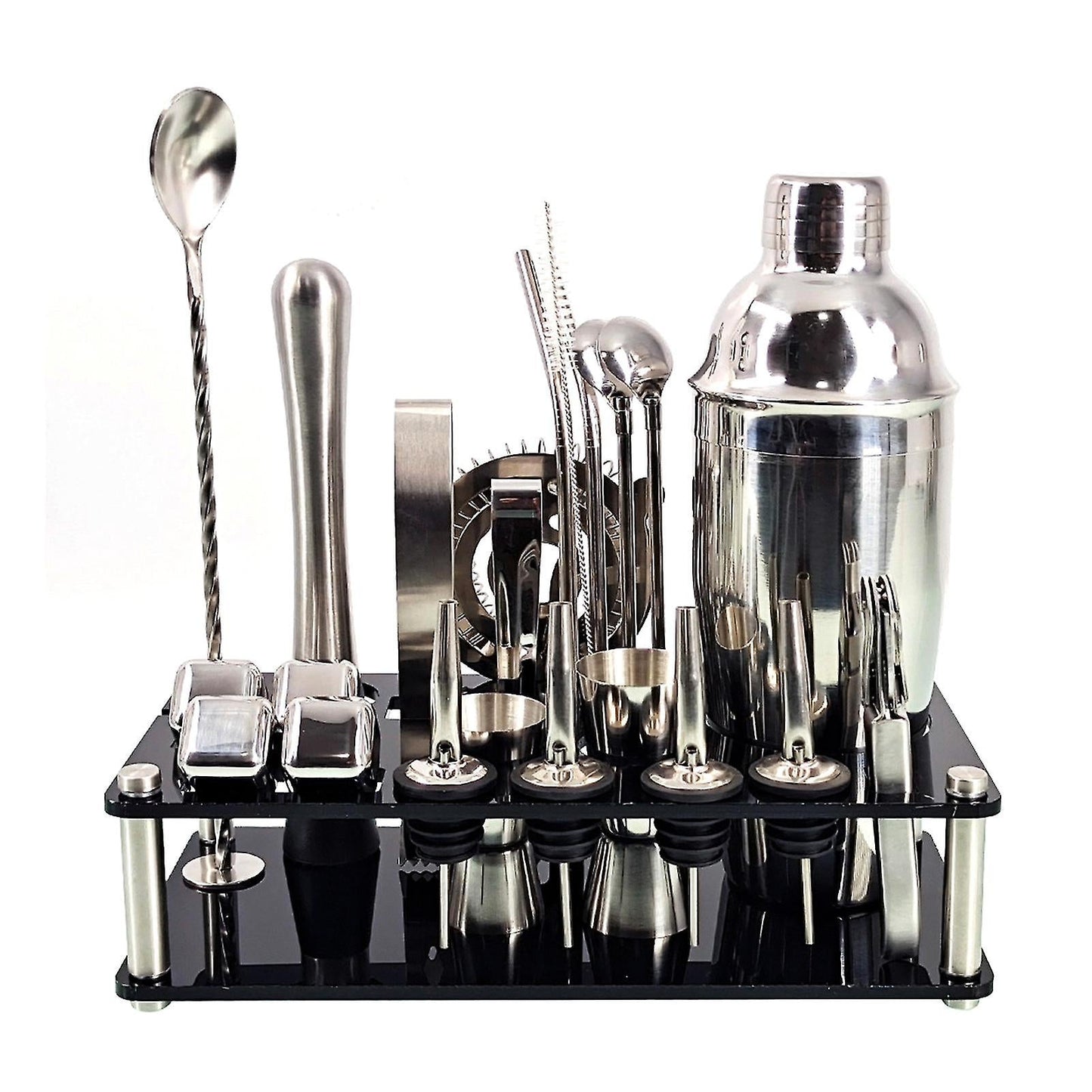 Avelena | 23pcs/Set Barkeeper Kit Professionelle Vielseitigkeit Edelstahl Martini Cocktail Shaker mit Stand Bar Zubehör