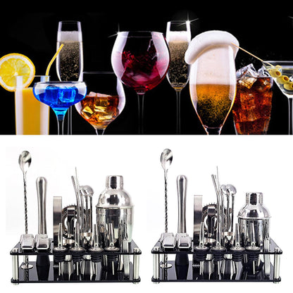 Avelena | 23pcs/Set Barkeeper Kit Professionelle Vielseitigkeit Edelstahl Martini Cocktail Shaker mit Stand Bar Zubehör