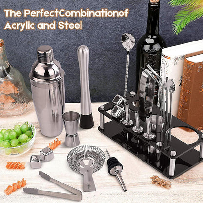 Avelena | 23pcs/Set Barkeeper Kit Professionelle Vielseitigkeit Edelstahl Martini Cocktail Shaker mit Stand Bar Zubehör