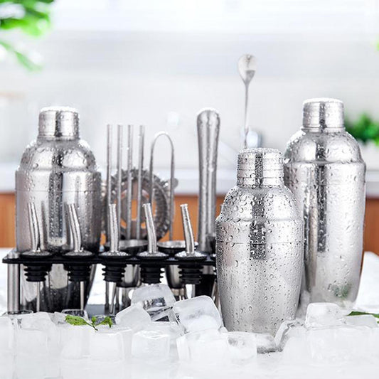 Avelena | 23pcs/Set Barkeeper Kit Professionelle Vielseitigkeit Edelstahl Martini Cocktail Shaker mit Stand Bar Zubehör