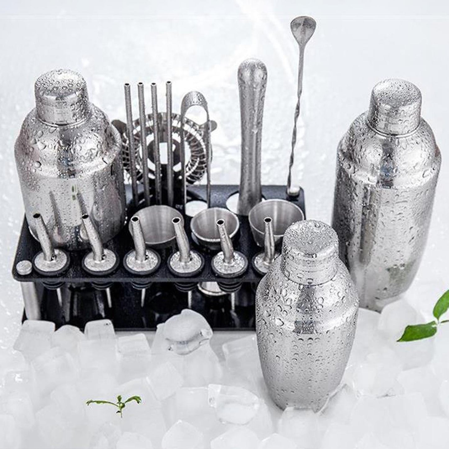 Avelena | 23pcs/Set Barkeeper Kit Professionelle Vielseitigkeit Edelstahl Martini Cocktail Shaker mit Stand Bar Zubehör