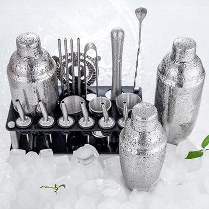 Avelena | 23pcs/Set Barkeeper Kit Professionelle Vielseitigkeit Edelstahl Martini Cocktail Shaker mit Stand Bar Zubehör
