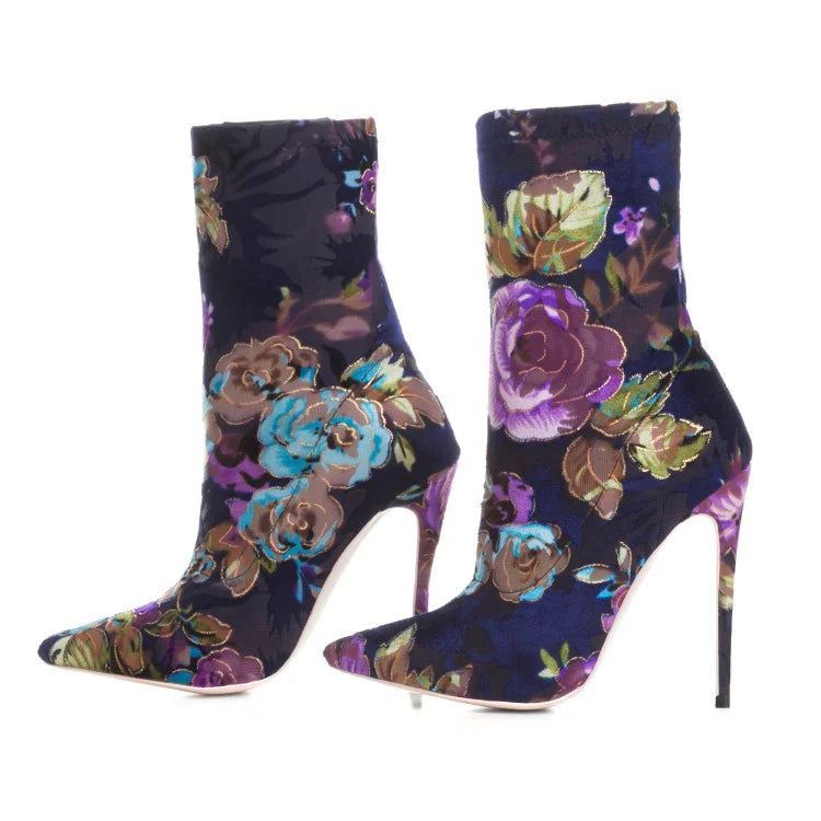 Blumenblaue Stiefeletten mit Stiletto-Absatz