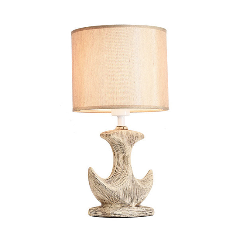 Avelena | 1 Pear Zylinder Stoff Schreibtischlampe Klassisch Weiß/Tan Steckdose Keramisch Segelboot Basis Tischlicht