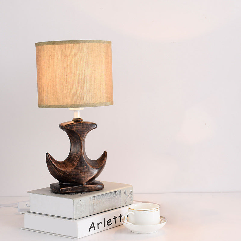 Avelena | 1 Pear Zylinder Stoff Schreibtischlampe Klassisch Weiß/Tan Steckdose Keramisch Segelboot Basis Tischlicht
