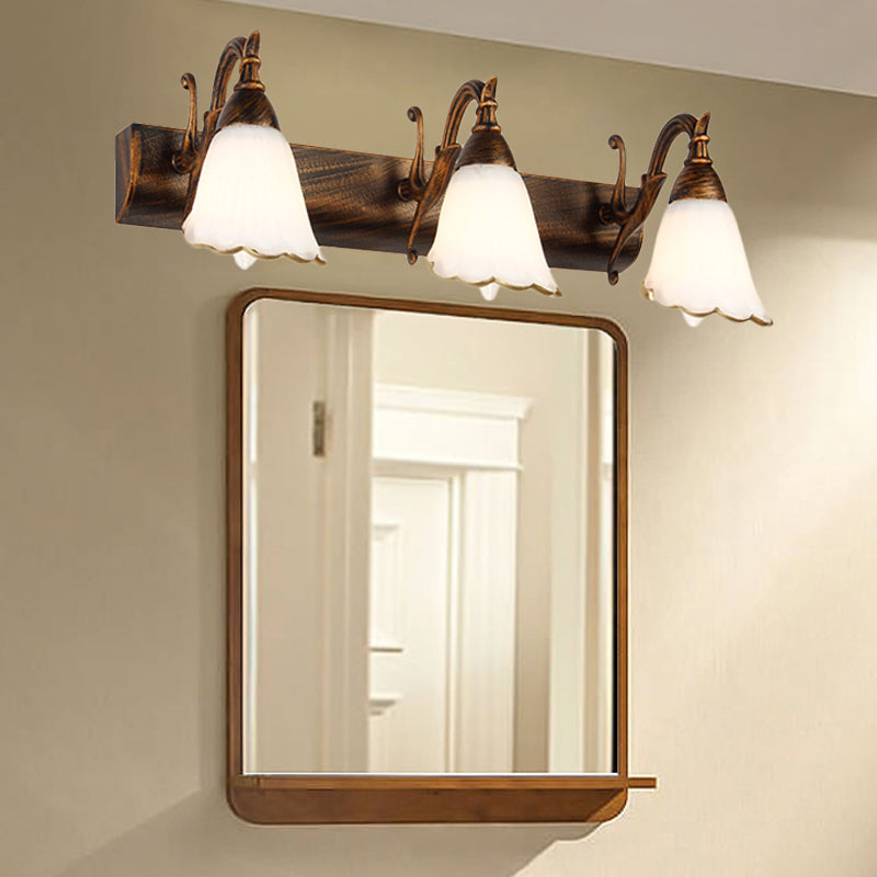 Avelena | Blumen Badezimmer Wandlampe Klassisch Opal-Glas 2/3/4 Lichter Bronze/Weiß Make-Up Beleuchtung