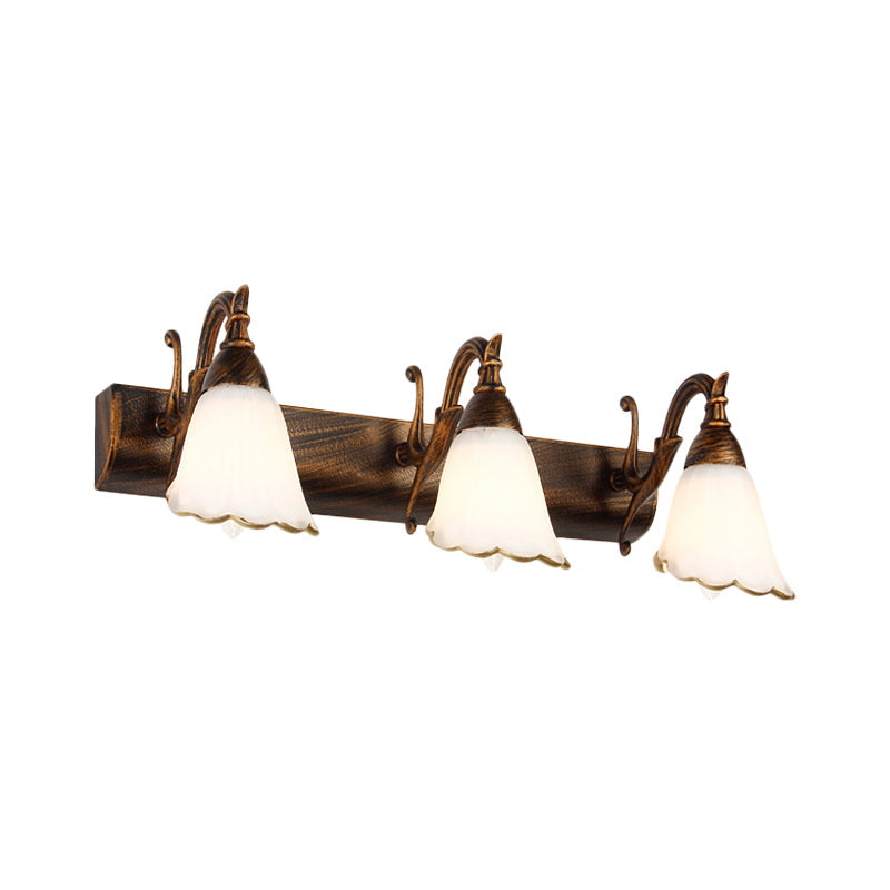 Avelena | Blumen Badezimmer Wandlampe Klassisch Opal-Glas 2/3/4 Lichter Bronze/Weiß Make-Up Beleuchtung