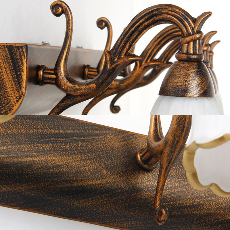 Avelena | Blumen Bad Wand Leuchte Klassisches Opalglas 2/3/4 Lichter Bronze/Weiß Make-Up Beleuchtung