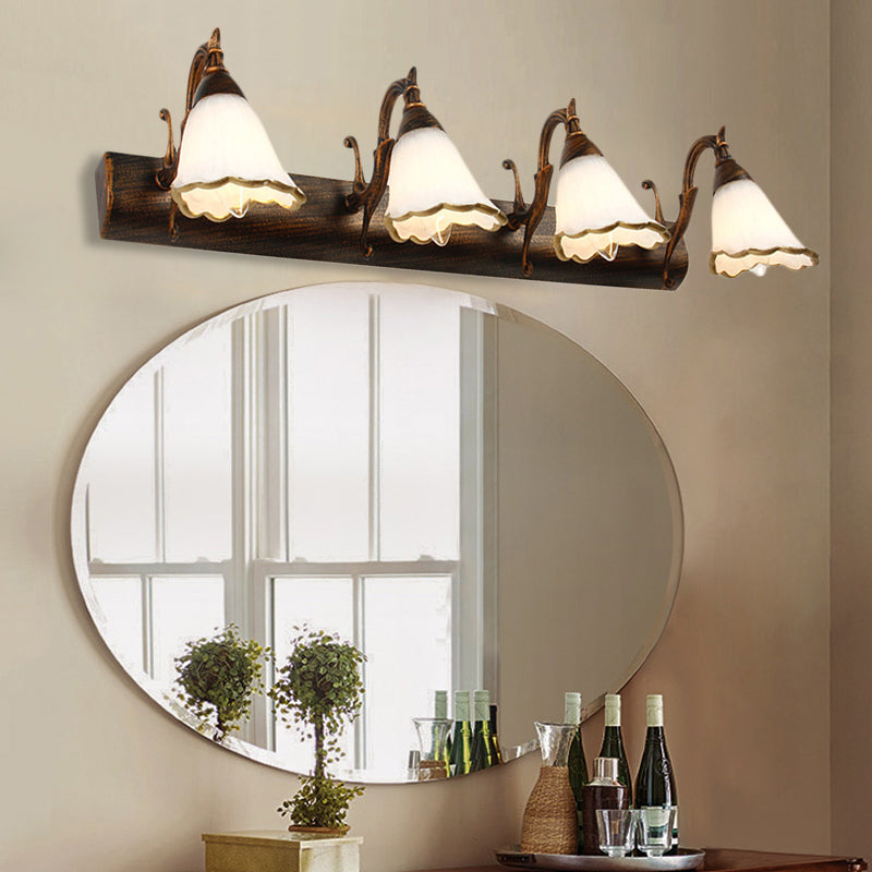 Avelena | Blumen Badezimmer Wandlampe Klassisch Opal-Glas 2/3/4 Lichter Bronze/Weiß Make-Up Beleuchtung