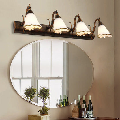Avelena | Blumen Badezimmer Wandlampe Klassisch Opal-Glas 2/3/4 Lichter Bronze/Weiß Make-Up Beleuchtung