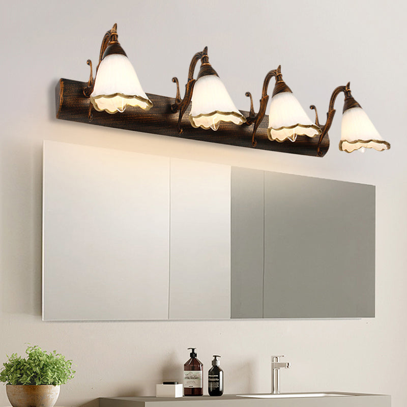 Avelena | Blumen Badezimmer Wandlampe Klassisch Opal-Glas 2/3/4 Lichter Bronze/Weiß Make-Up Beleuchtung