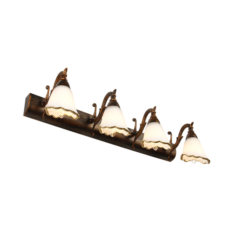 Avelena | Blumen Badezimmer Wandlampe Klassisch Opal-Glas 2/3/4 Lichter Bronze/Weiß Make-Up Beleuchtung