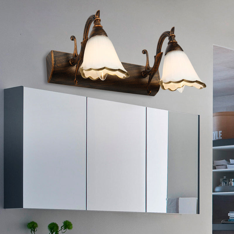 Avelena | Blumen Badezimmer Wandlampe Klassisch Opal-Glas 2/3/4 Lichter Bronze/Weiß Make-Up Beleuchtung