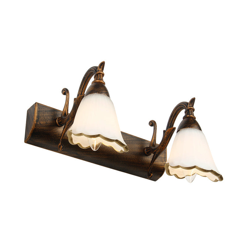 Avelena | Blumen Badezimmer Wandlampe Klassisch Opal-Glas 2/3/4 Lichter Bronze/Weiß Make-Up Beleuchtung