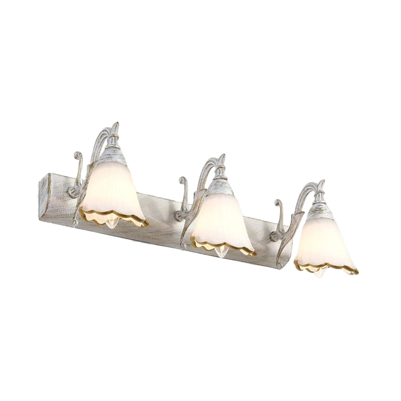 Avelena | Blumen Badezimmer Wandlampe Klassisch Opal-Glas 2/3/4 Lichter Bronze/Weiß Make-Up Beleuchtung