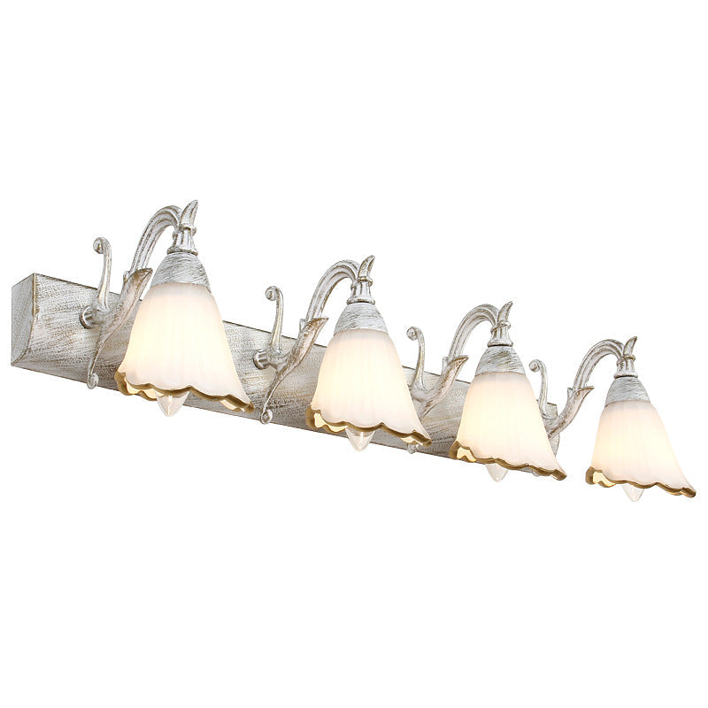 Avelena | Blumen Badezimmer Wandlampe Klassisch Opal-Glas 2/3/4 Lichter Bronze/Weiß Make-Up Beleuchtung