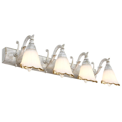 Avelena | Blumen Badezimmer Wandlampe Klassisch Opal-Glas 2/3/4 Lichter Bronze/Weiß Make-Up Beleuchtung