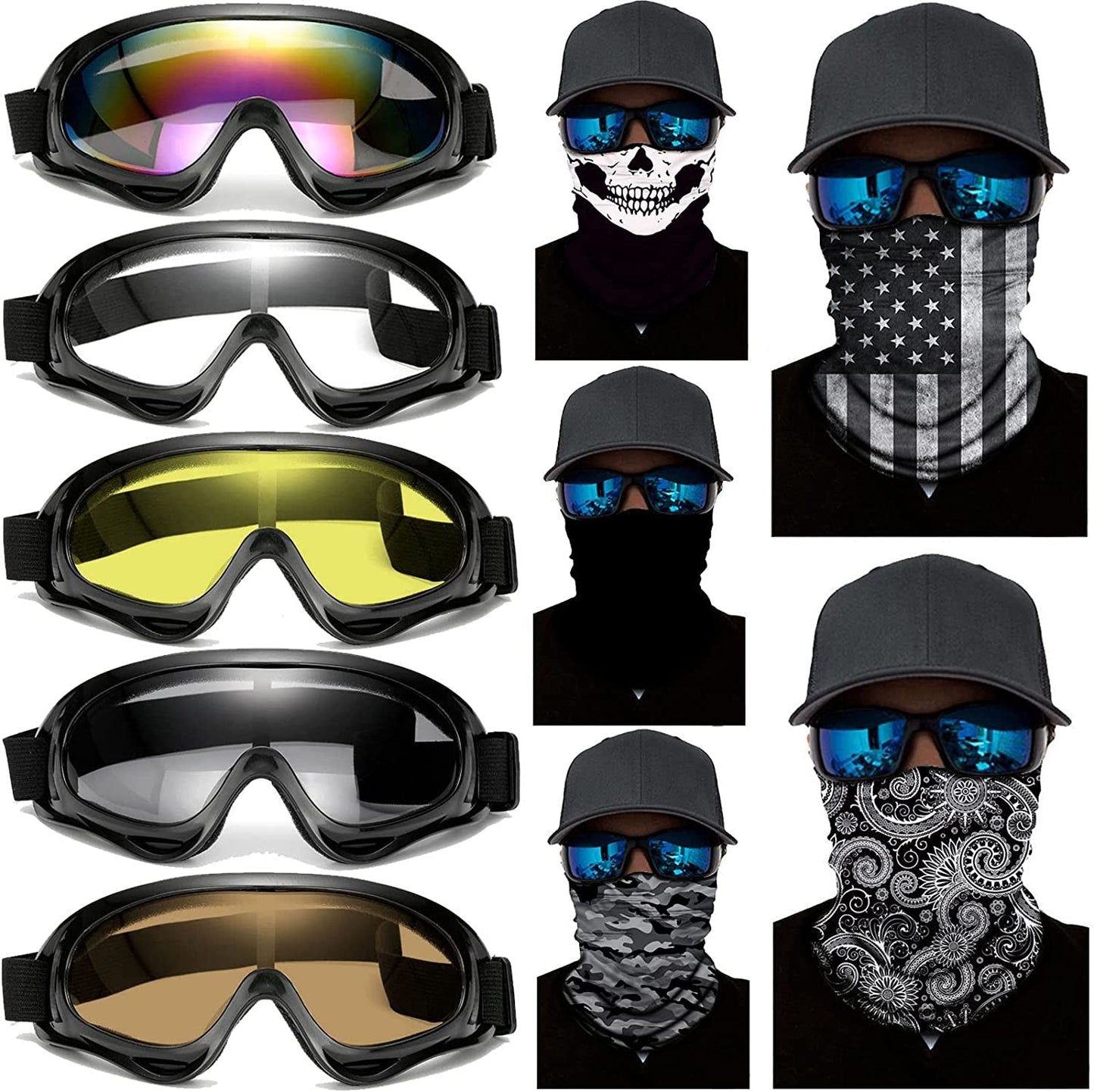Avelena | 10 Pakete Motorrad Zubehör, 5 Pcs Dirt Bike Ski Brillen Staubdicht Winddicht Sicherheitsbrillen Und 5 Pcs Gesichtsmasken